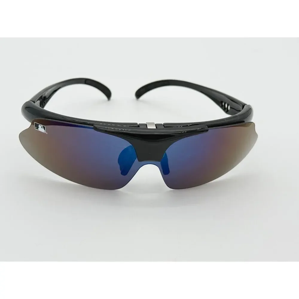 Franklin MLB Black Deluxe Flip-Up Sunglasses Blue Mirror Baseball Softball